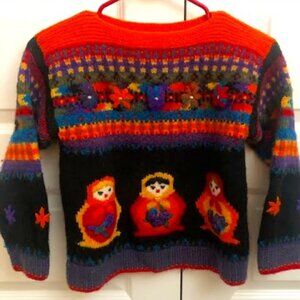 MOLLY GOGGLES Girls Vintage 90s Russian Dolls Wool Sweater M